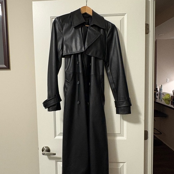 Dynamite Jackets & Blazers - Dynamite Black Faux Leather Long Trench Coat